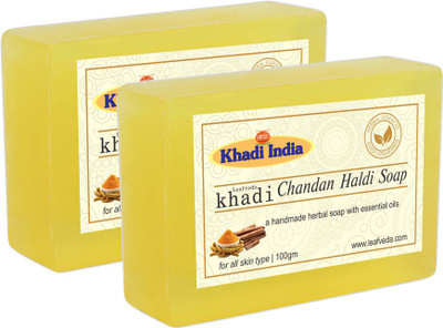 

LEAFVEDA Khadi Chandan Haldi Soap 100gm Pack of 2(200 g, Pack of 2)