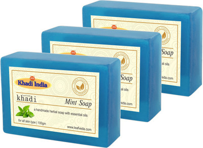 

LEAFVEDA Khadi Mint Soap 100gm Pack of 3(300 g, Pack of 3)