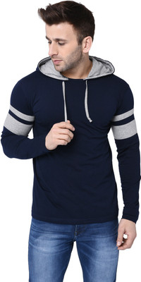 Bi Fashion Color Block Men Round Neck Dark Blue, Grey T-Shirt