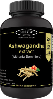 

Sinew Nutrition Ashwagandha Tablets (120 NO.) | Anxiety Relief & Mood Enhancer Natural Supplement(250 mg)