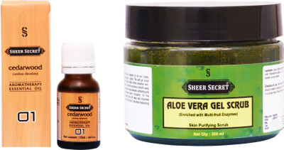 

Sheer Secret Aloe Vera Scrub 300ml and Cedarwood Essential Oil 15ml(Set of 2)