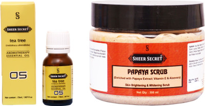 

Sheer Secret Papaya Scrub 300ml and Tea Tree Essential Oil 15ml(Set of 2)