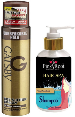 

Pink Root HAIR SPA SHAMPOO 200ML WITH GATSBY ULTRA HARD SPRAY(Set of 2)