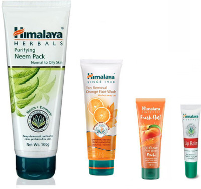 

Himalaya neem face pack, orange face wash, peach face wash, lip balm(Set of 4)