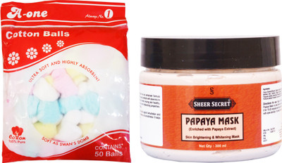 

Sheer Secret Papaya Mask 300ml and A-One Cotton Balls (50 Balls)(Set of 2)