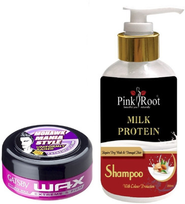 

Pink Root MILK PROTEIN SHAMPOO 200ML WITH GATSBY EXTREME FIRM & WAX(Set of 2)