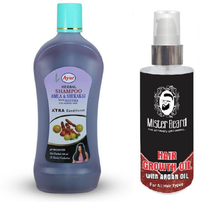 

MISTER BEARD ARGAN HAIR OIL WITH AYUR HERBALS AMLA & SHIKAKAI SHAMPOO(Set of 2)