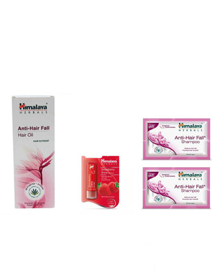 

Himalaya anti hair fall oil, anti hair fall shampoo, strawerry lip shine care(Set of 4)