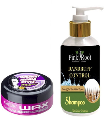 

Pink Root DANDRUFF CONTROL SHAMPOO 200ML WITH GATSBY EXTREME FIRM & WAX(Set of 2)