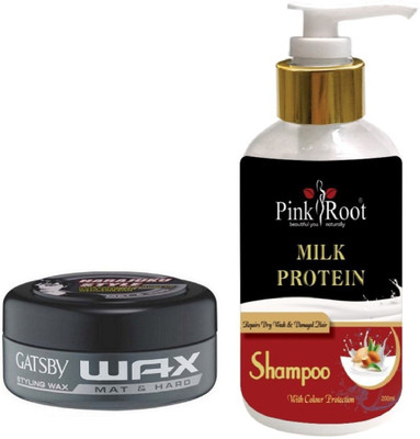 

Pink Root MILK PROTEIN SHAMPOO 200ML WITH GATSBY MAT & HARD WAX(Set of 2)
