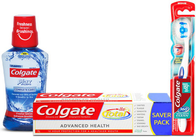 

Colgate Total Advanced Health Toothpaste- 120 gm with Whole Mouth Clean Toothbrush -1Pc and Plax Complete Care Mouthwash- 250 ml(Set of 3)