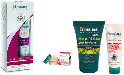 

Himalaya clear complexion day cream, clear complexion face scrub,intesive oil clear lemon face wash, under eye cream(Set of 4)