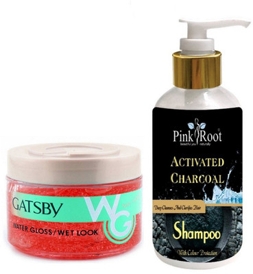 

Pink Root ACTIVATED CHARCOAL SHAMPOO 200ML WITH GATSBY WATER GLOSS\WET LOOK GEL(Set of 2)