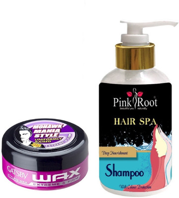 

Pink Root HAIR SPA SHAMPOO 200ML WITH GATSBY EXTREME FIRM & WAX(Set of 2)