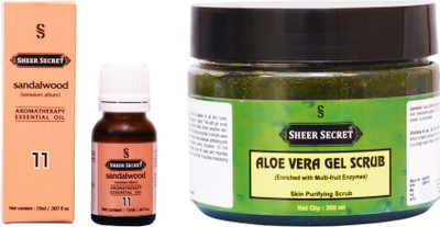 

Sheer Secret Aloe Vera Scrub 300ml and Sandalwood Essential Oil 15ml(Set of 2)