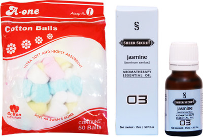 

Sheer Secret Jasmine Essential Oil 15ml and A-One Cotton Balls (50 Balls)(Set of 2)