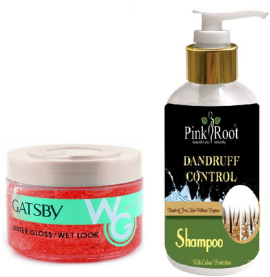 Pink Root DANDRUFF CONTROL SHAMPOO 200ML WITH GATSBY WATER GLOSS\WET LOOK GEL(Set of 2)