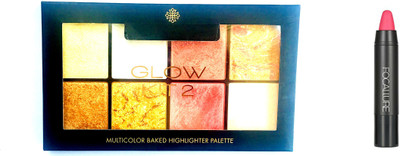 

focallure spirea collection professional multicolor baked highlighter palette and velvet long lasting matte lipstick(Set of 2)
