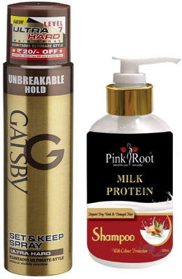 

Pink Root MILK PROTEIN SHAMPOO 200ML WITH GATSBY ULTRA HARD SPRAY(Set of 2)