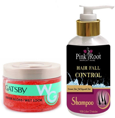 

Pink Root HAIR FALL CONTROL SHAMPOO 200ML WITH GATSBY WATER GLOSS\WET LOOK GEL(Set of 2)