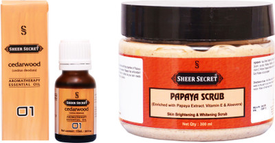 

Sheer Secret Papaya Scrub 300ml and Cedarwood Essential Oil 15ml(Set of 2)