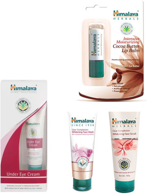 

Himalaya coca butter lip balm, under eye cream, cleae complexion face wash, cleae complexion face scrub(Set of 4)