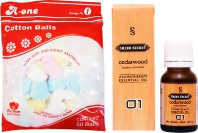 

Sheer Secret Cedarwood Essential Oil 15ml and A-One Cotton Balls (50 Balls)(Set of 2)