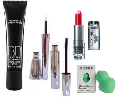 

Amber Sponge puff & Prep+Prime BB Beauty Foundation & Brooke Candy Eyeliner and Mascara & Lipstick(Set of 5)