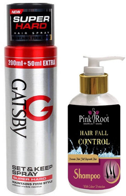 

Pink Root HAIR FALL CONTROL SHAMPOO 200ML WITH GATSBY SUPER HARD SPRAY(Set of 2)