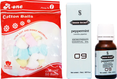 

Sheer Secret Peppermint Essential Oil 15ml and A-One Cotton Balls (50 Balls)(Set of 2)