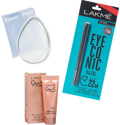 

power point Silicon puff with Kajal , 9 to 5 Mousse Foundation(Set of 3)