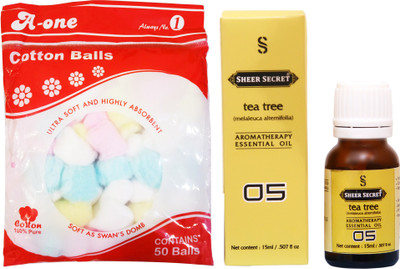 

Sheer Secret Tea Tree Essential Oil 15ml and A-One Cotton Balls (50 Balls)(Set of 2)