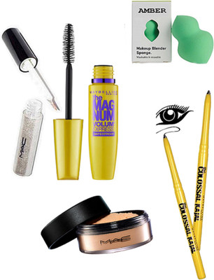 

Amber Sponge Puff & Gileter Eyeliner & Loose Powder & The MAG NUM Mascara & The kajal (Pack Of 2)(Set of 6)