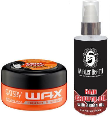 

MISTER BEARD ARGAN HAIR OIL WITH GATSBY TOUGH & SHINE WAX(Set of 2)