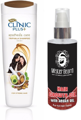 

MISTER BEARD ARGAN HAIR OIL WITH CLINIC PLUS AYURVEDA CARE TRIPHALA SHAMPOO 175ML(Set of 2)