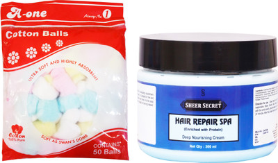 

Sheer Secret Hair Repair Spa 300ml and A-One Cotton Balls (50 Balls)(Set of 2)