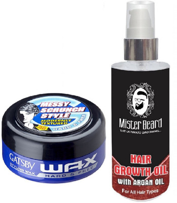 

MISTER BEARD ARGAN HAIR OIL WITH GATSBY HARD & FREE WAX(Set of 2)