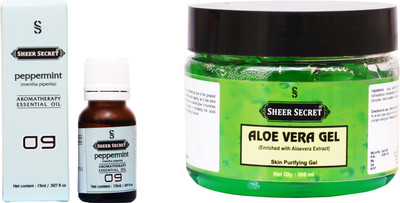 

Sheer Secret Aloe Vera Gel 300ml and Peppermint Essential Oil 15ml(Set of 2)