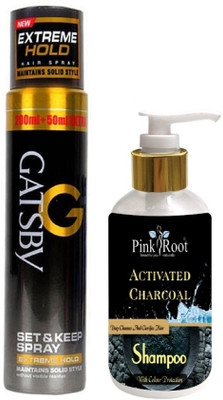 

Pink Root ACTIVATED CHARCOAL SHAMPOO 200ML WITH GATSBY EXTREME HOLD SPRAY(Set of 2)