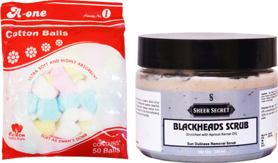 

Sheer Secret Blackheads Scrub 300ml and A-One Cotton Balls (50 Balls)(Set of 2)