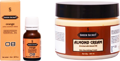 

Sheer Secret Almond Cream 300ml and Orange Essential Oil 15ml(Set of 2)