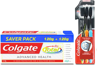 

Colgate Combo 1 Advanced Health Tooth Paste ,3 Tooth Brush(Set of 2)