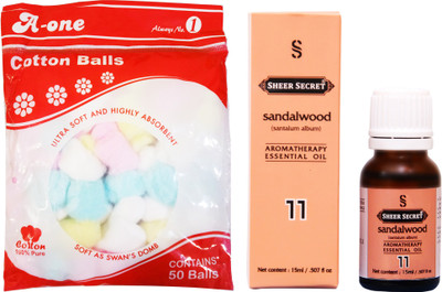 

Sheer Secret Sandalwood Essential Oil 15ml and A-One Cotton Balls (50 Balls)(Set of 2)