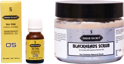 

Sheer Secret Blackheads Scrub 300ml and Tea Tree Essential Oil 15ml(Set of 2)