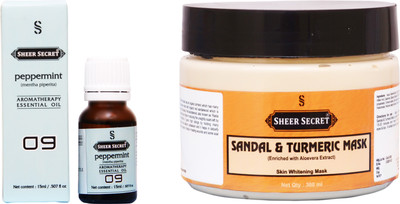 

Sheer Secret Sandal & Turmeric Mask 300ml and Peppermint Essential Oil 15ml(Set of 2)