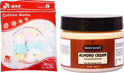 

Sheer Secret Almond Cream 300ml and A-One Cotton Balls (50 Balls)(Set of 2)