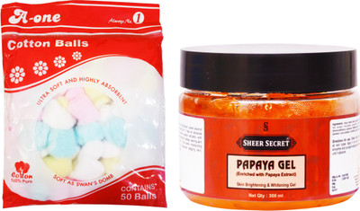 

Sheer Secret Papaya Gel 300ml and A-One Cotton Balls (50 Balls)(Set of 2)