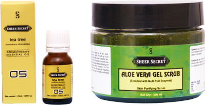 

Sheer Secret Aloe Vera Scrub 300ml and Tea Tree Essential Oil 15ml(Set of 2)