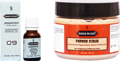 

Sheer Secret Papaya Scrub 300ml and Peppermint Essential Oil 15ml(Set of 2)