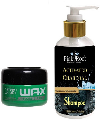 

Pink Root ACTIVATED CHARCOAL SHAMPOO 200ML WITH GATSBY LOOSE & FLOW WAX(Set of 2)